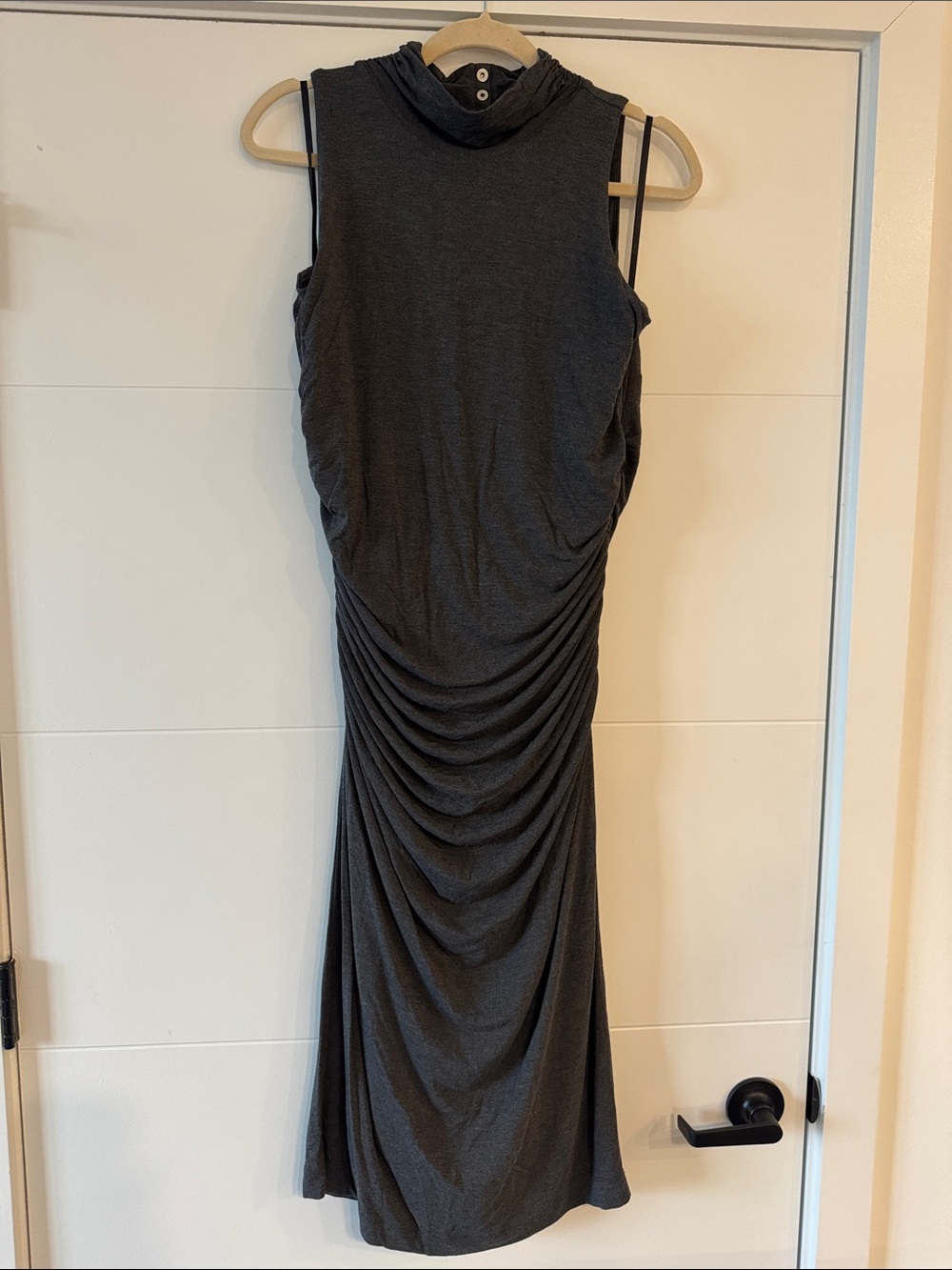 White House Black Market Charcoal Sleeveless Ruched Midi Dress